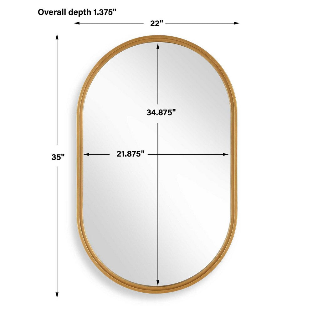 Accent Wall Mirror, Pill Oval Frame, Modern Brushed Gold Finish 22x35