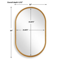 Accent Wall Mirror, Pill Oval Frame, Modern Brushed Gold Finish 22x35