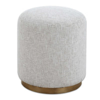 Accent Stool, Foam Fill Off White Polyester, Brushed Brass Iron 18 Inch - BM355543