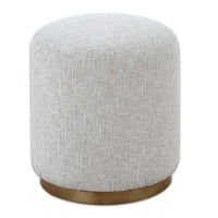 Accent Stool, Foam Fill Off White Polyester, Brushed Brass Iron 18 Inch - BM355543