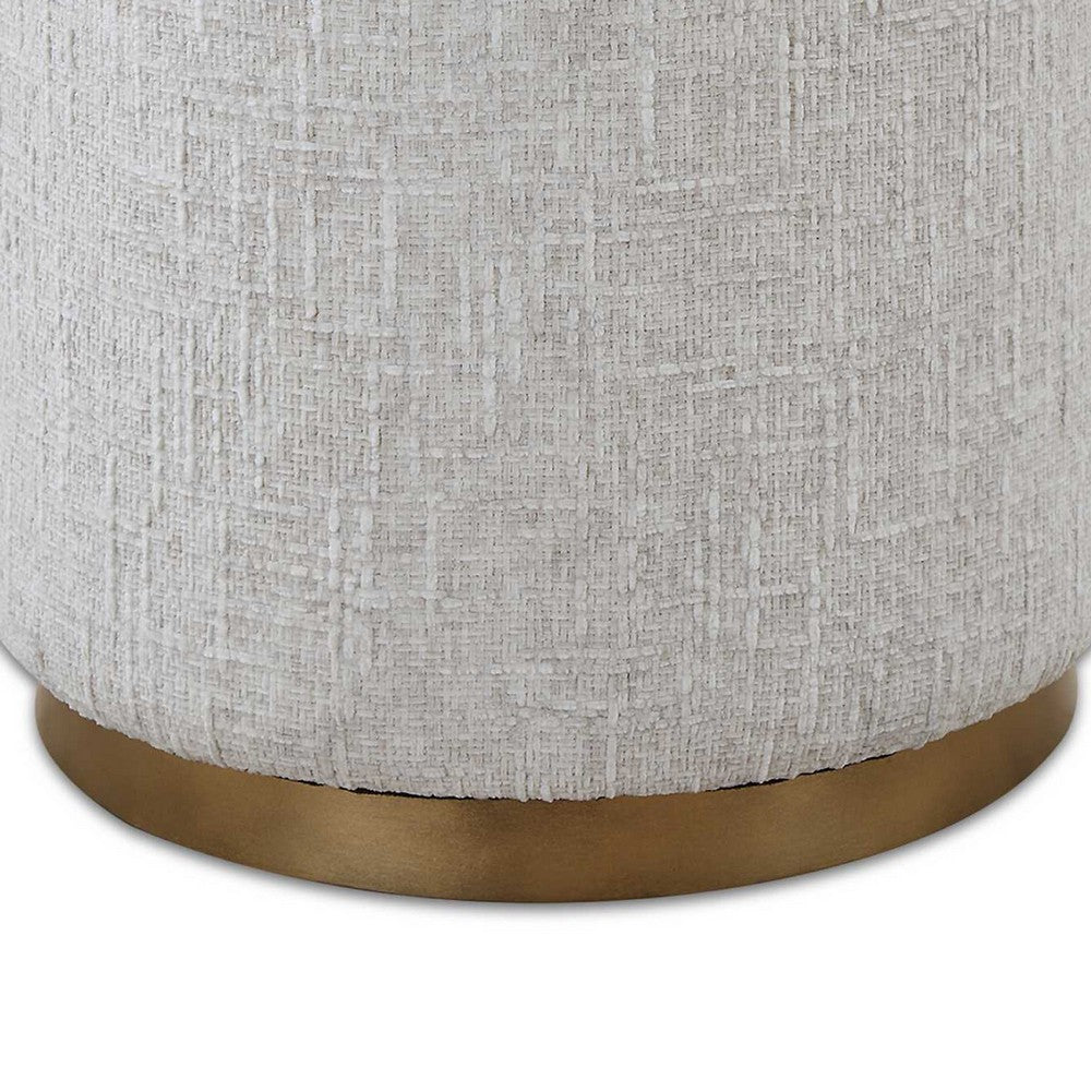 Accent Stool, Foam Fill Off White Polyester, Brushed Brass Iron 18 Inch - BM355543