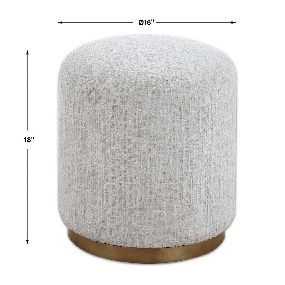Accent Stool, Foam Fill Off White Polyester, Brushed Brass Iron 18 Inch - BM355543