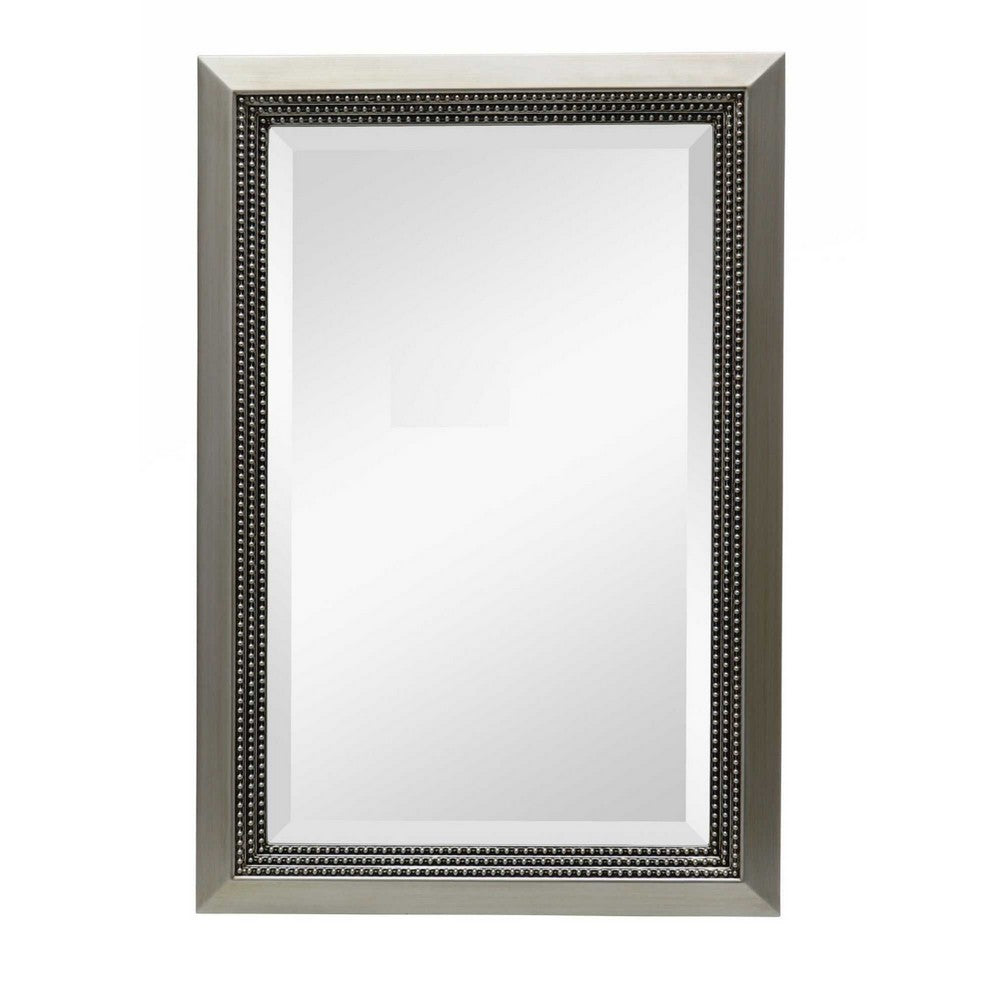 Accent Wall Mirror, 3 Layer Beaded Frame, Modern Style Warm Silver 24x36