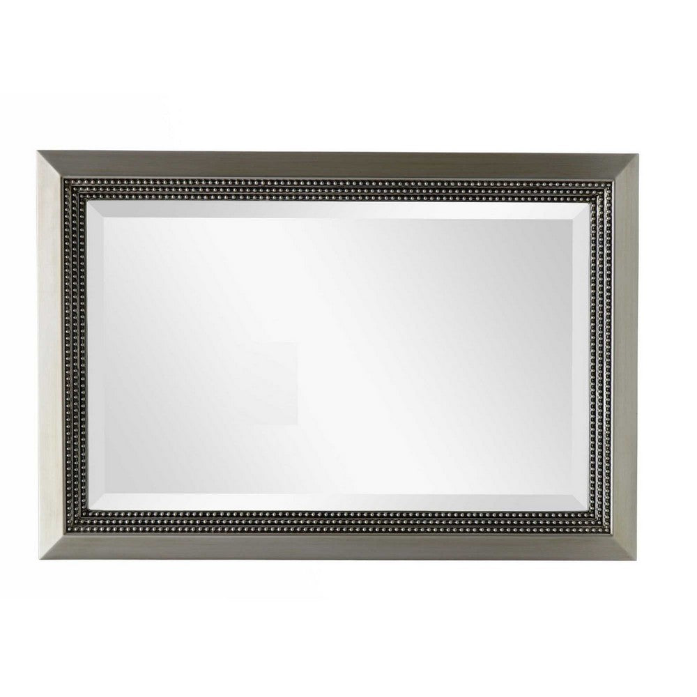 Accent Wall Mirror, 3 Layer Beaded Frame, Modern Style Warm Silver 24x36