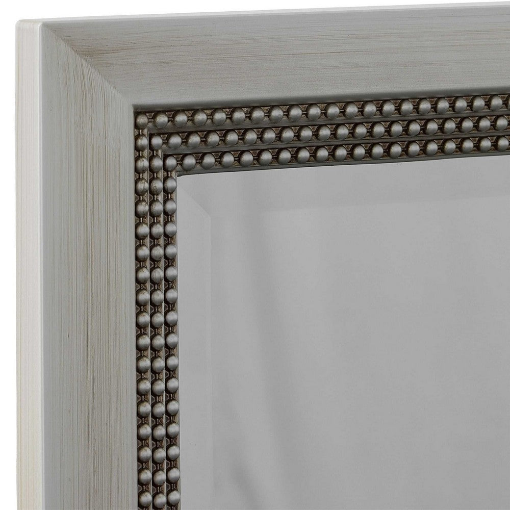 Accent Wall Mirror, 3 Layer Beaded Frame, Modern Style Warm Silver 24x36