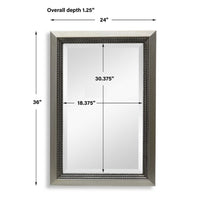 Accent Wall Mirror, 3 Layer Beaded Frame, Modern Style Warm Silver 24x36