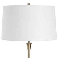 Floor Lamp, Linen Shade, Marble Base, White and Antique Brass 63 Inch