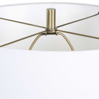 Floor Lamp, Linen Shade, Marble Base, White and Antique Brass 63 Inch