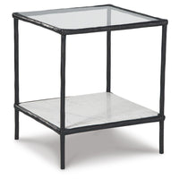 Dalie Accent Table, Glass Top, White Marble Shelf, Antique Black 25 Inch - BM355546