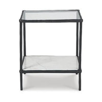 Dalie Accent Table, Glass Top, White Marble Shelf, Antique Black 25 Inch - BM355546