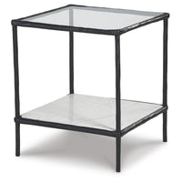 Dalie Accent Table, Glass Top, White Marble Shelf, Antique Black 25 Inch - BM355546