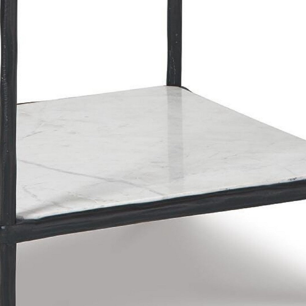Dalie Accent Table, Glass Top, White Marble Shelf, Antique Black 25 Inch - BM355546