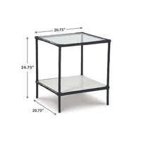 Dalie Accent Table, Glass Top, White Marble Shelf, Antique Black 25 Inch - BM355546