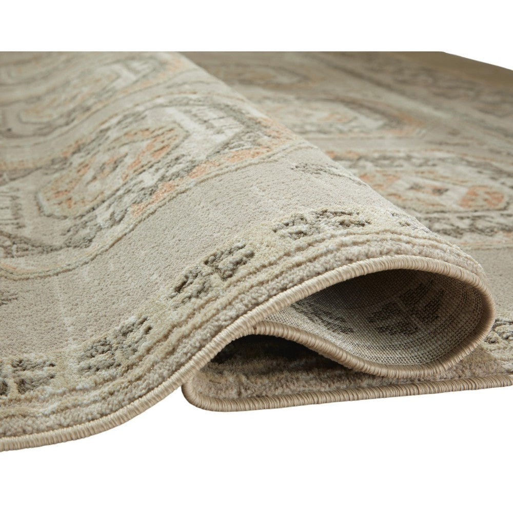 Baku 8x10 Large Area Rug, Medallion Motif, Ivory Polypropylene Polyester - BM355548