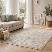 Baku 8x10 Large Area Rug, Medallion Motif, Ivory Polypropylene Polyester - BM355548