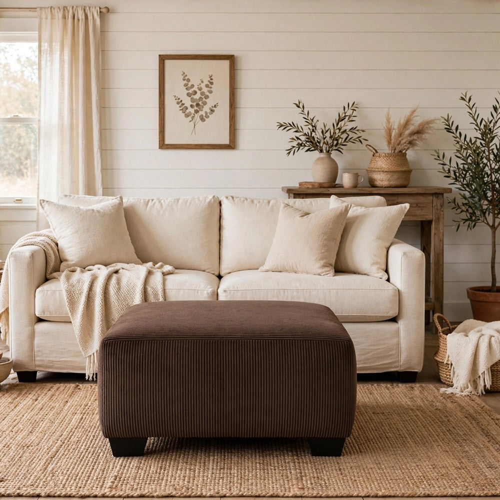 Kimi Oversized Square Ottoman, Foam Fill Chocolate Brown Corduroy 40 Inch - BM355552