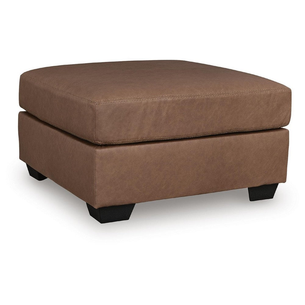 Lalie Oversized Square Ottoman, Soft Caramel Brown Faux Leather 36 Inch - BM355554