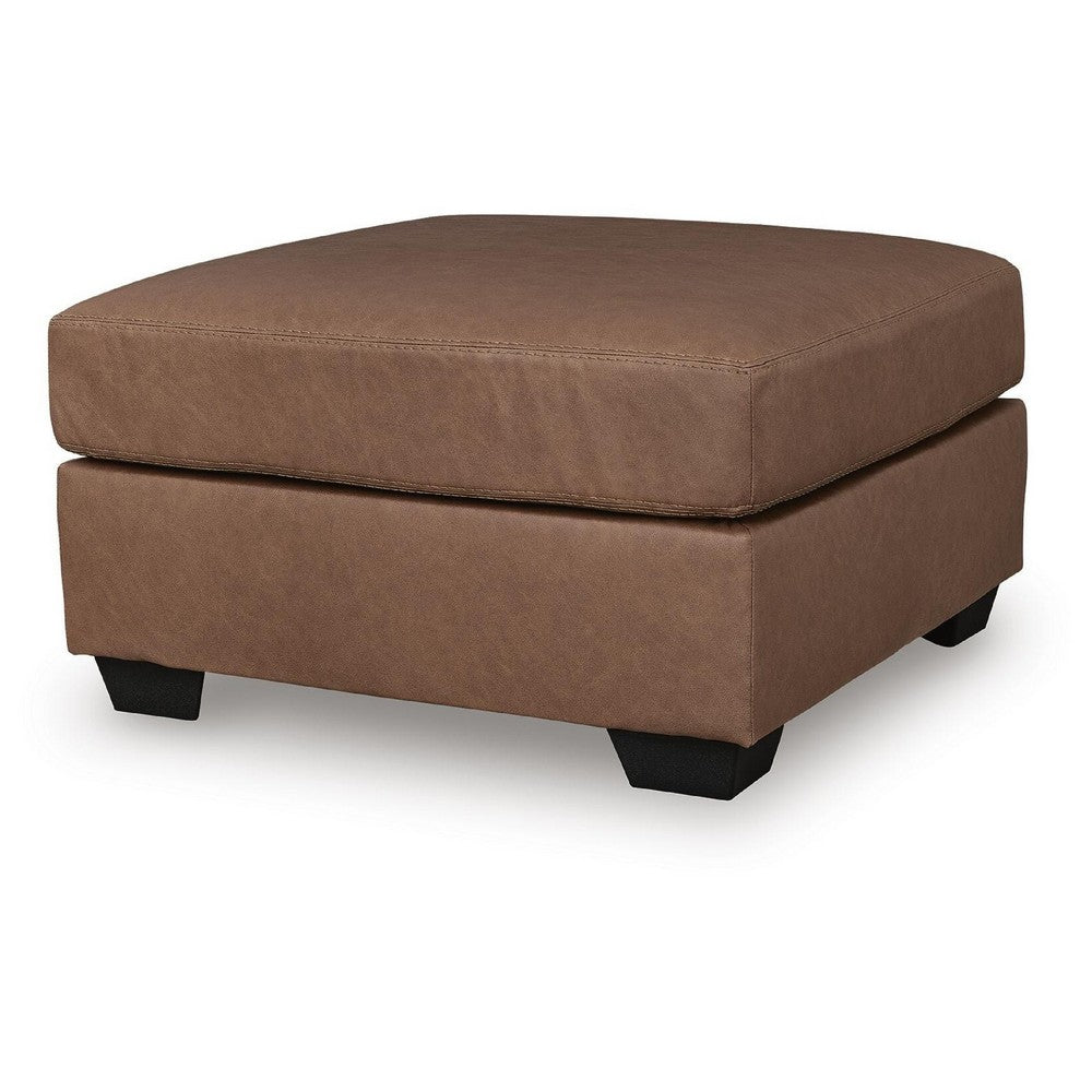 Lalie Oversized Square Ottoman, Soft Caramel Brown Faux Leather 36 Inch - BM355554