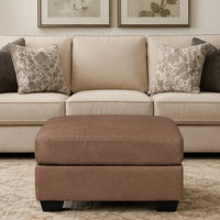 Lalie Oversized Square Ottoman, Soft Caramel Brown Faux Leather 36 Inch - BM355554