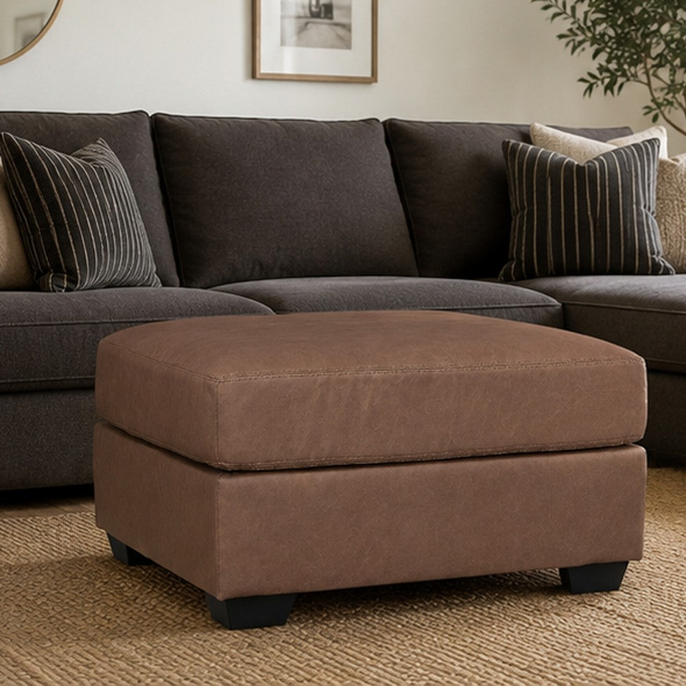Lalie Oversized Square Ottoman, Soft Caramel Brown Faux Leather 36 Inch - BM355554