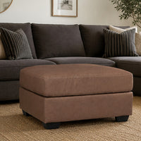 Lalie Oversized Square Ottoman, Soft Caramel Brown Faux Leather 36 Inch - BM355554