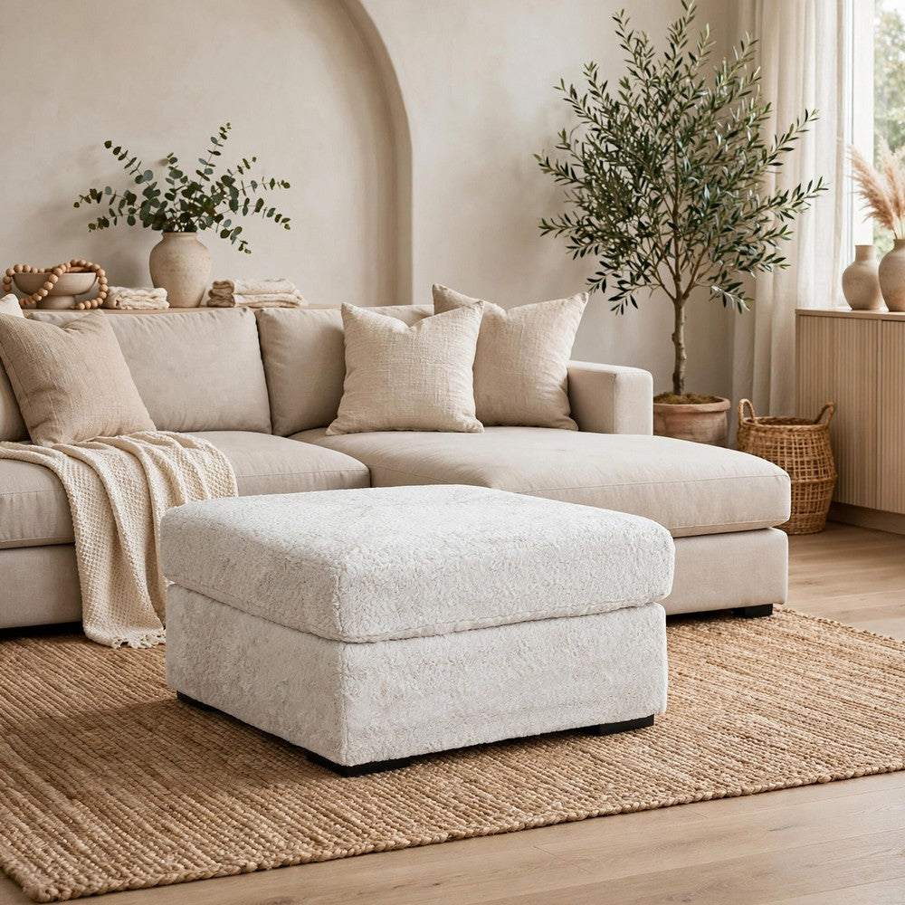 Cecy Oversized Square Ottoman, Arctic Gray Fur-Like Polyester 39 Inch - BM355555