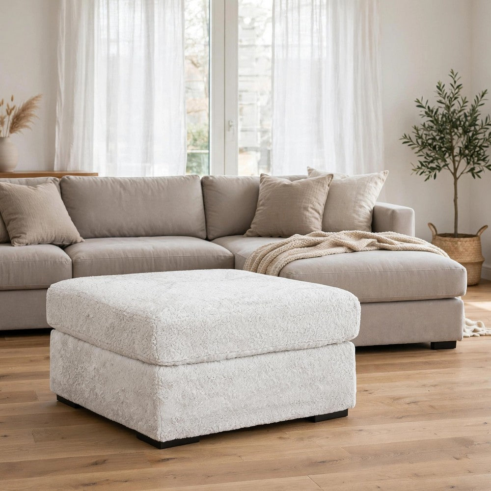 Cecy Oversized Square Ottoman, Arctic Gray Fur-Like Polyester 39 Inch - BM355555