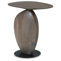 Corno Oblong Accent Table, Pebble-Shaped Body w Pedestal, Brown 21 Inch - BM355561