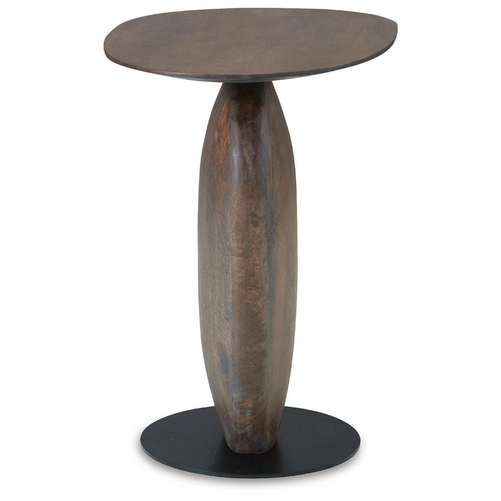 Corno Oblong Accent Table, Pebble-Shaped Body w Pedestal, Brown 21 Inch - BM355561