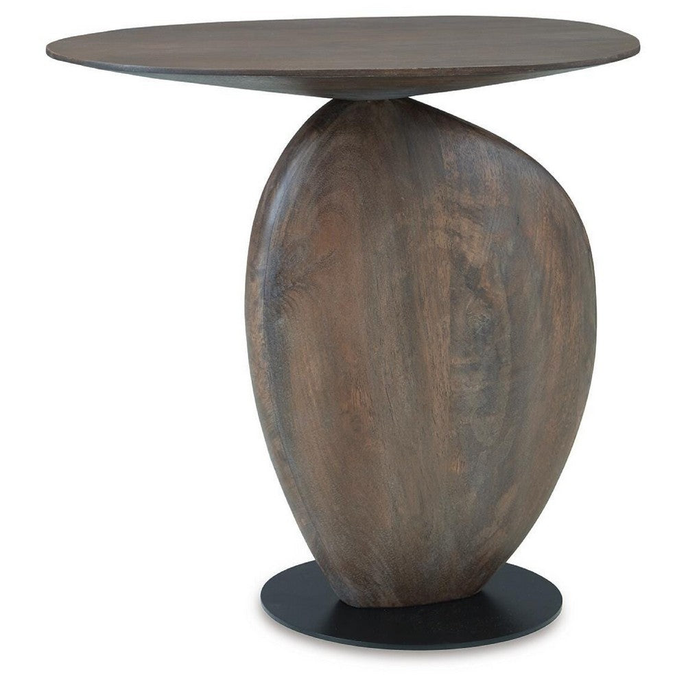 Corno Oblong Accent Table, Pebble-Shaped Body w Pedestal, Brown 21 Inch - BM355561