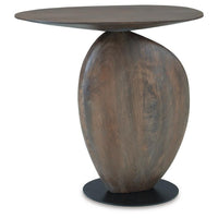 Corno Oblong Accent Table, Pebble-Shaped Body w Pedestal, Brown 21 Inch - BM355561