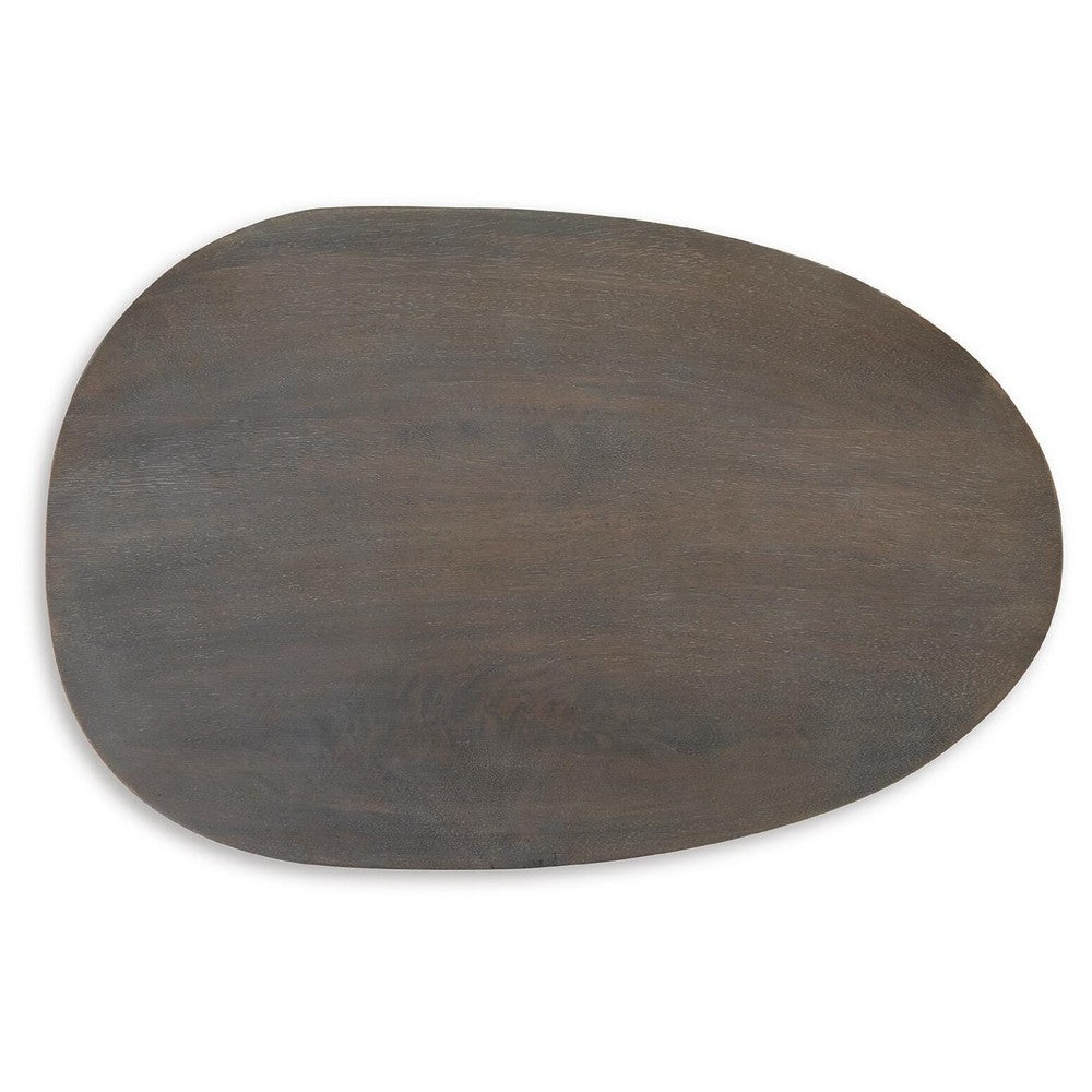 Corno Oblong Accent Table, Pebble-Shaped Body w Pedestal, Brown 21 Inch - BM355561