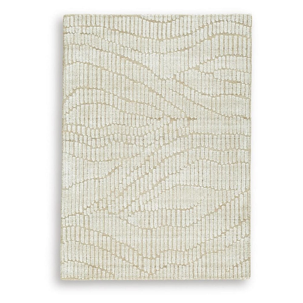 Jaen Medium Rug, Abstract Design, 7mm Pile, Beige and Tan Wool Bamboo 5x7 - BM355562