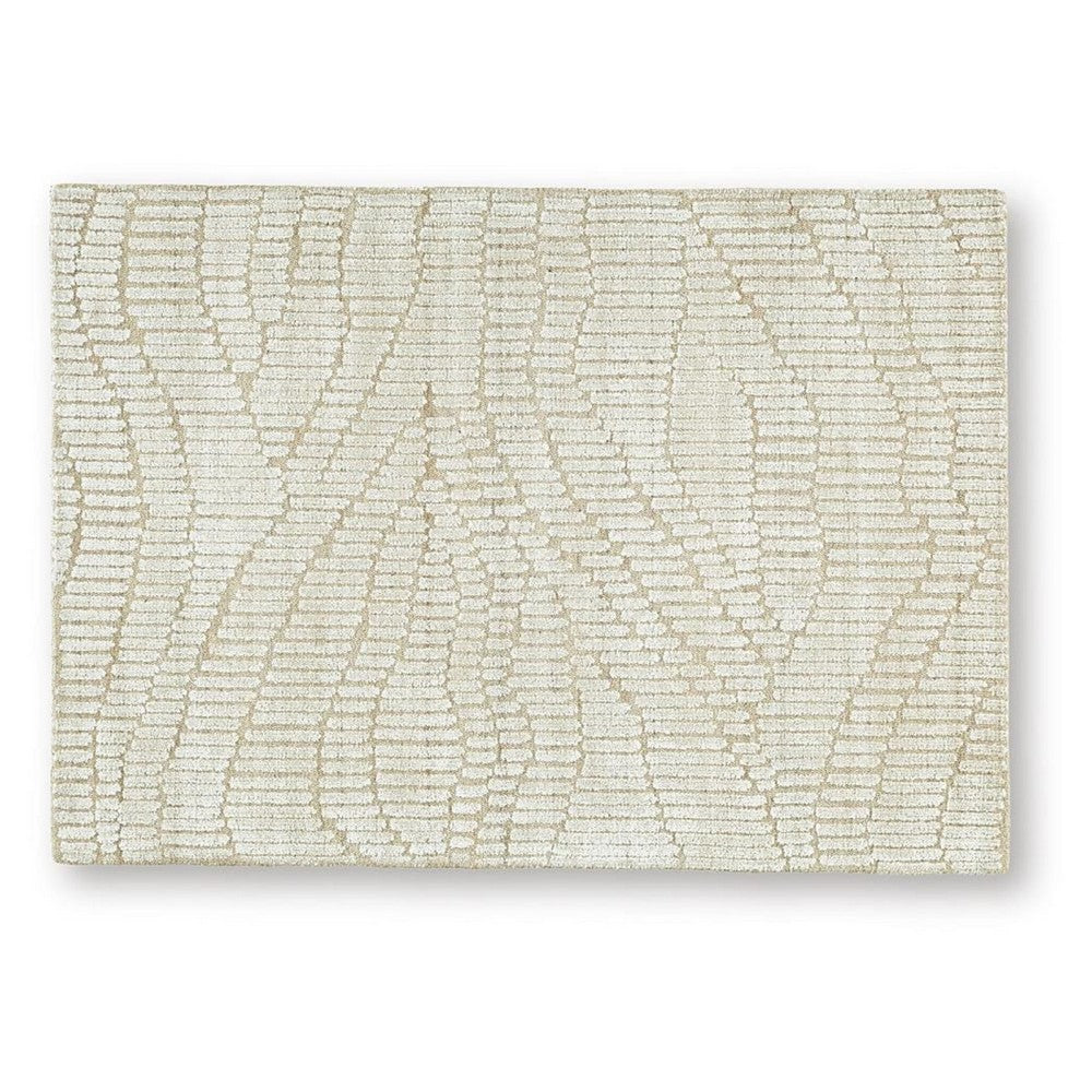 Jaen Medium Rug, Abstract Design, 7mm Pile, Beige and Tan Wool Bamboo 5x7 - BM355562