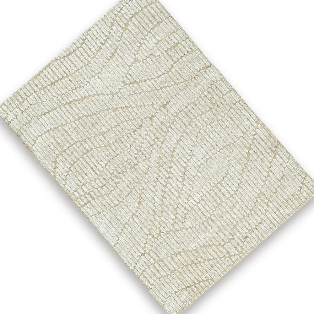 Jaen Medium Rug, Abstract Design, 7mm Pile, Beige and Tan Wool Bamboo 5x7 - BM355562