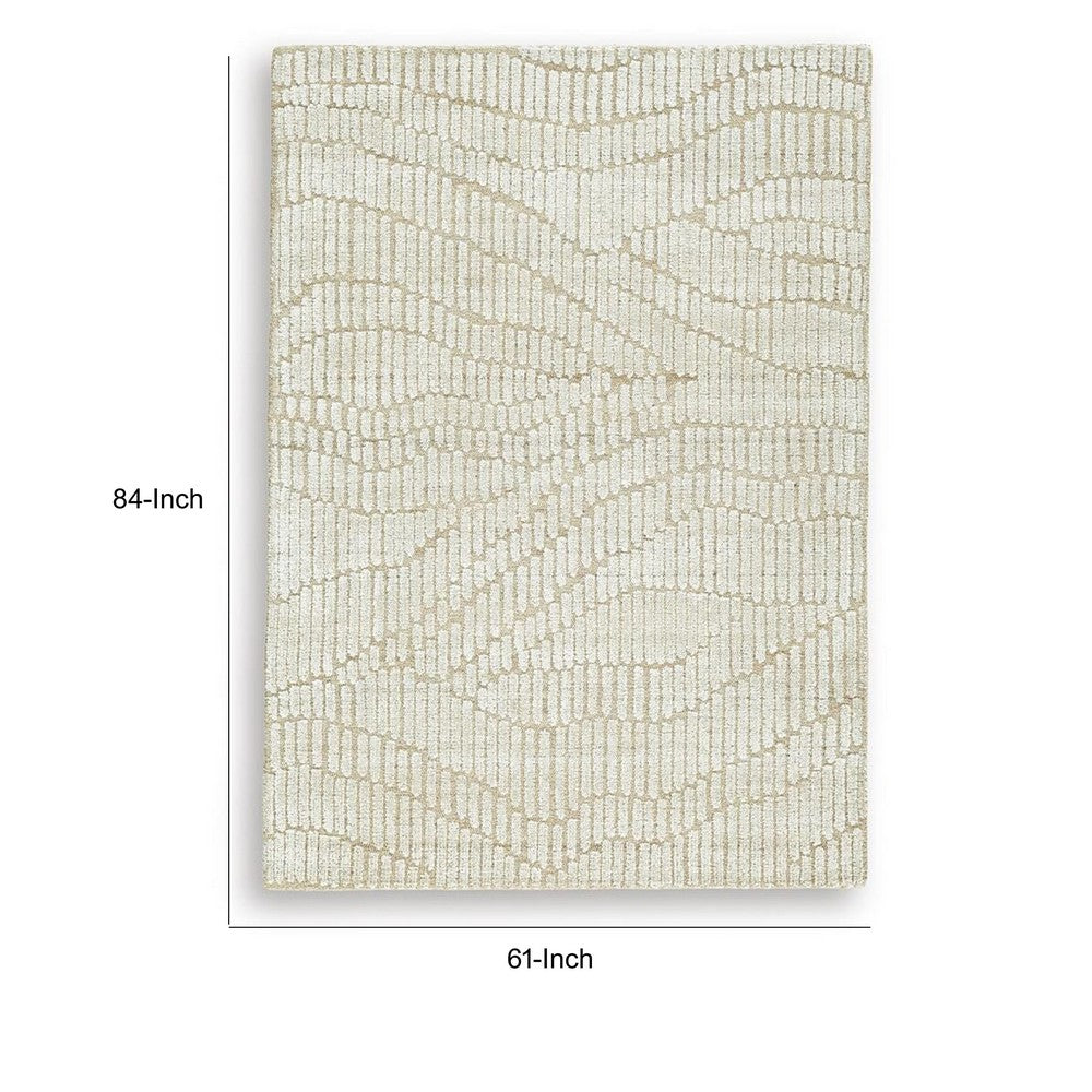 Jaen Medium Rug, Abstract Design, 7mm Pile, Beige and Tan Wool Bamboo 5x7 - BM355562
