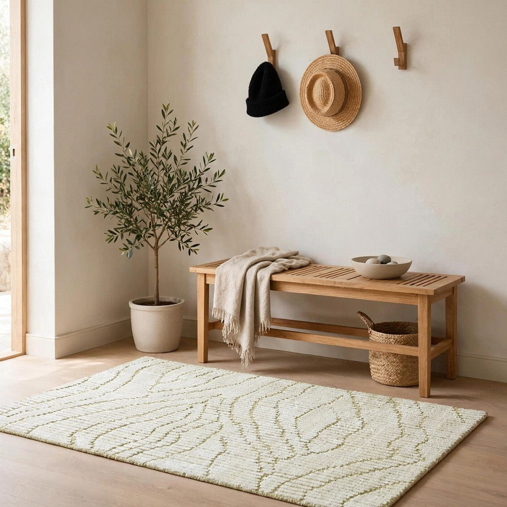 Jaen Medium Rug, Abstract Design, 7mm Pile, Beige and Tan Wool Bamboo 5x7 - BM355562