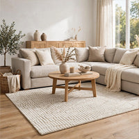 Jaen Medium Rug, Abstract Design, 7mm Pile, Beige and Tan Wool Bamboo 5x7 - BM355562