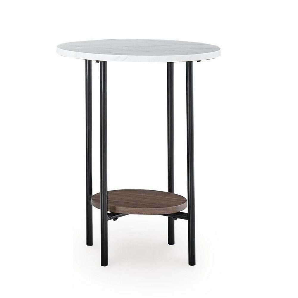 Winy 3pc Occasional Table Set, White Faux Marble Top, Open Shelf, Black - BM355563