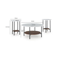 Winy 3pc Occasional Table Set, White Faux Marble Top, Open Shelf, Black - BM355563