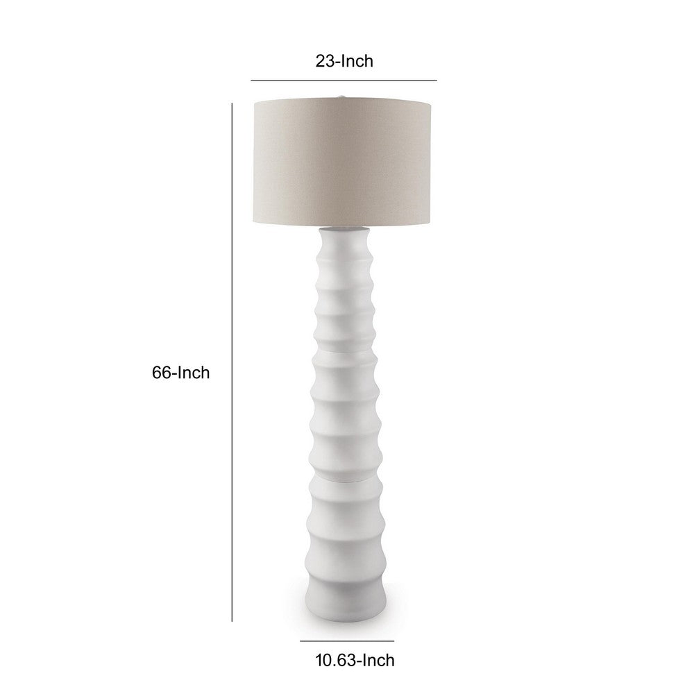 Vala Floor Lamp, Hardback Drum Shade, Scalloped Polyresin White 66 Inch - BM355564