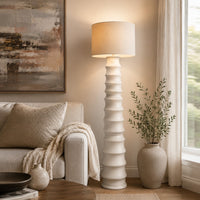 Vala Floor Lamp, Hardback Drum Shade, Scalloped Polyresin White 66 Inch - BM355564