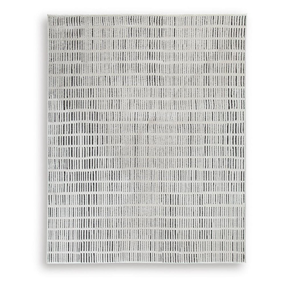 Turo Striped Large Area Rug, 16mm Pile, Ivory and Black Polyester 8x10 - BM355565