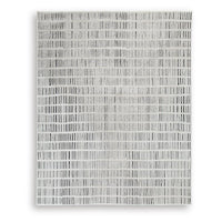 Turo Striped Large Area Rug, 16mm Pile, Ivory and Black Polyester 8x10 - BM355565