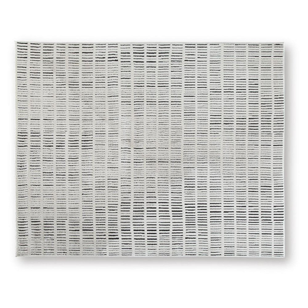 Turo Striped Large Area Rug, 16mm Pile, Ivory and Black Polyester 8x10 - BM355565