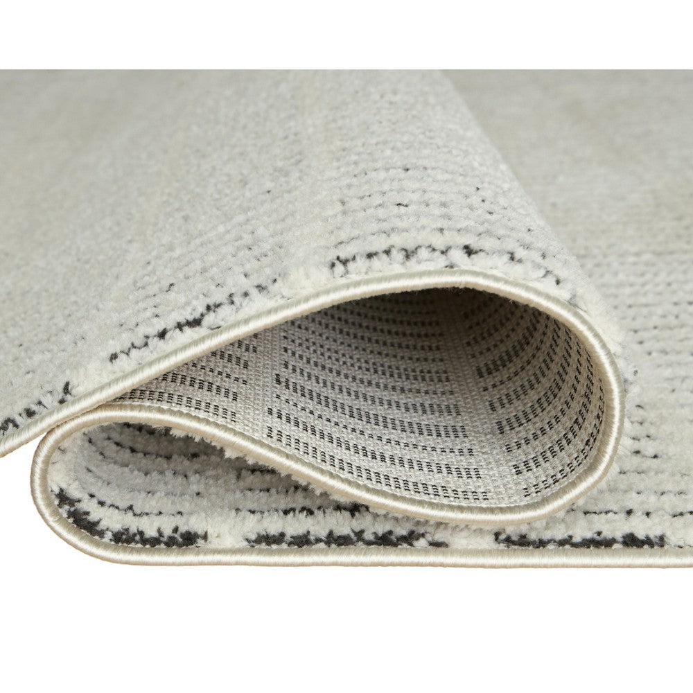 Turo Striped Large Area Rug, 16mm Pile, Ivory and Black Polyester 8x10 - BM355565