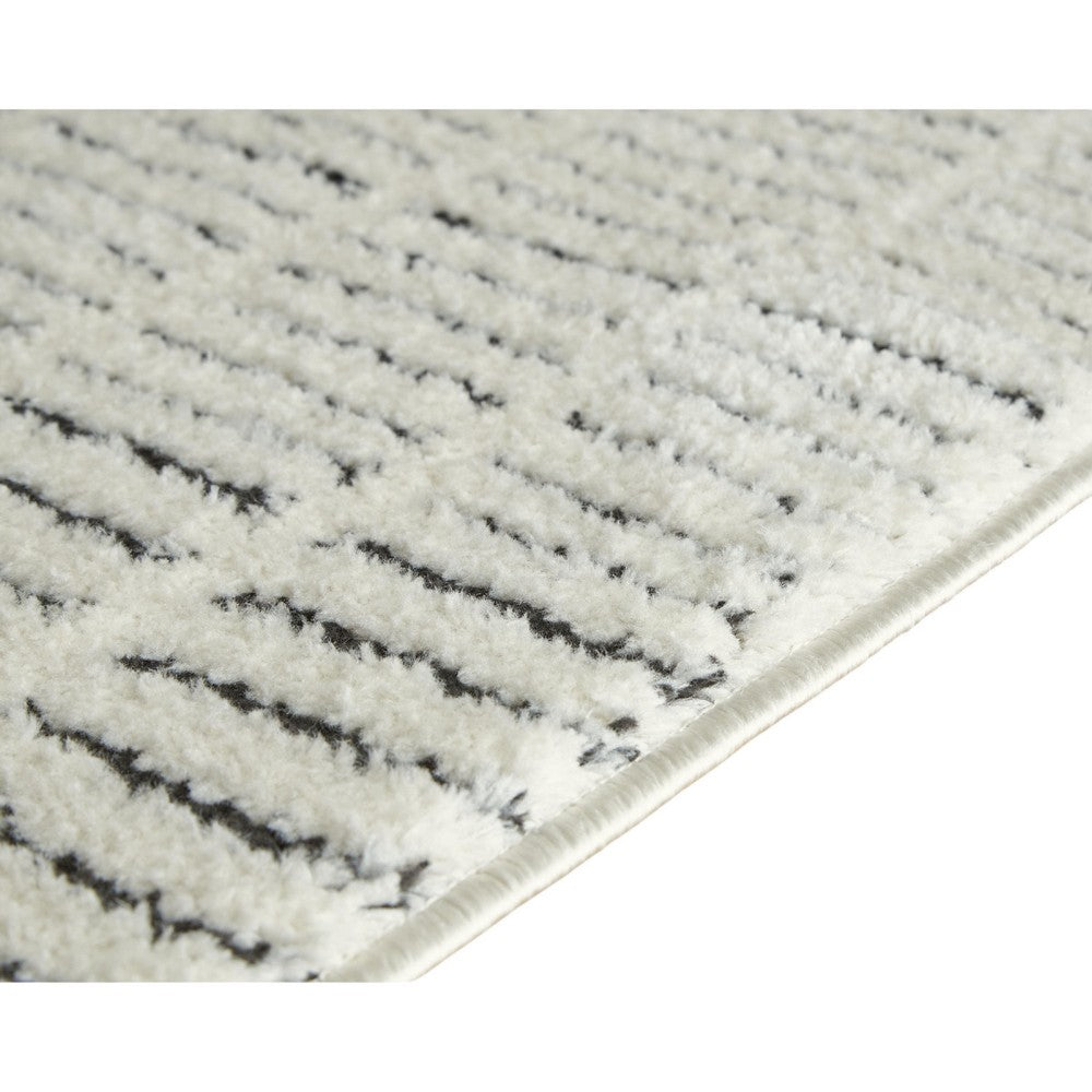 Turo Striped Large Area Rug, 16mm Pile, Ivory and Black Polyester 8x10 - BM355565