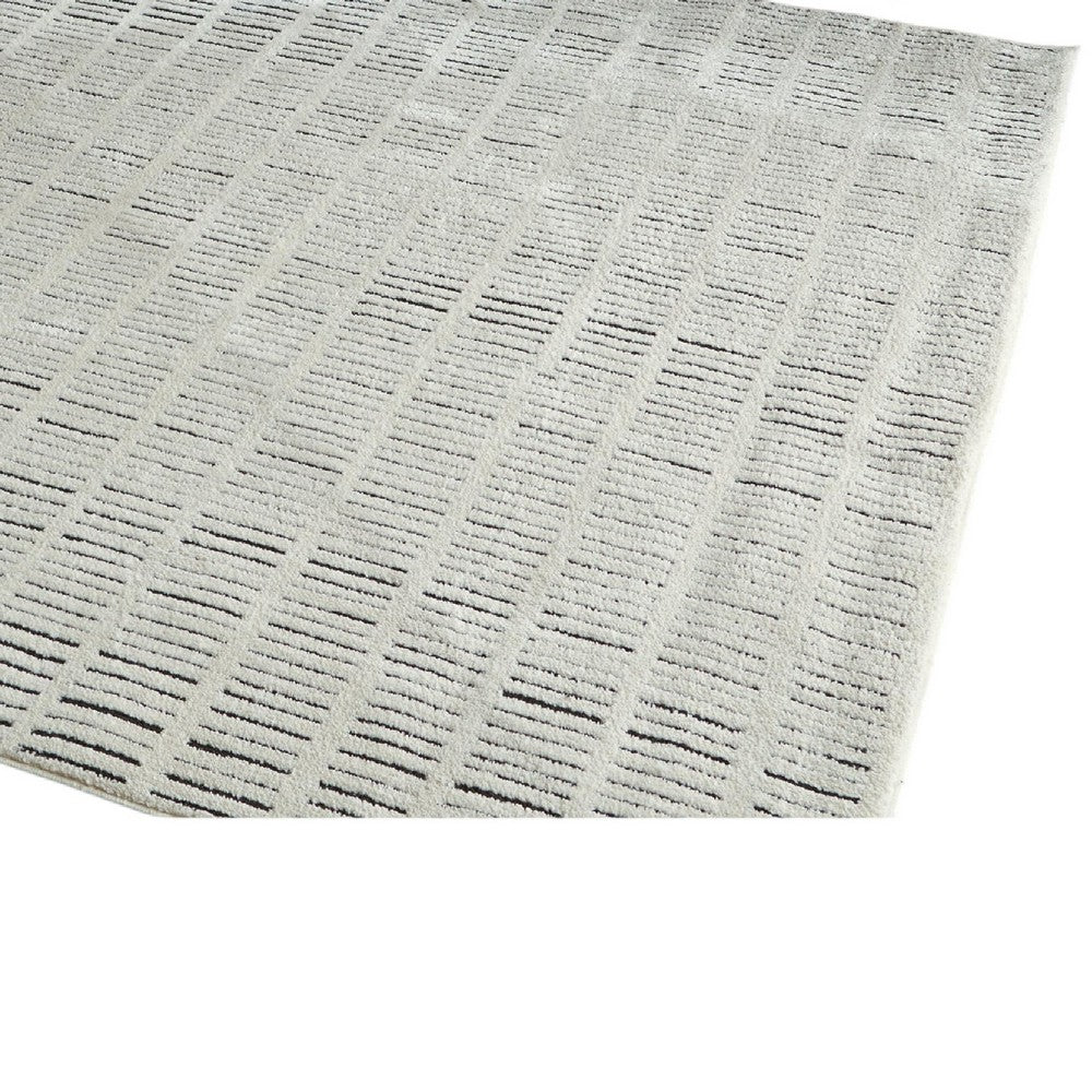 Turo Striped Large Area Rug, 16mm Pile, Ivory and Black Polyester 8x10 - BM355565
