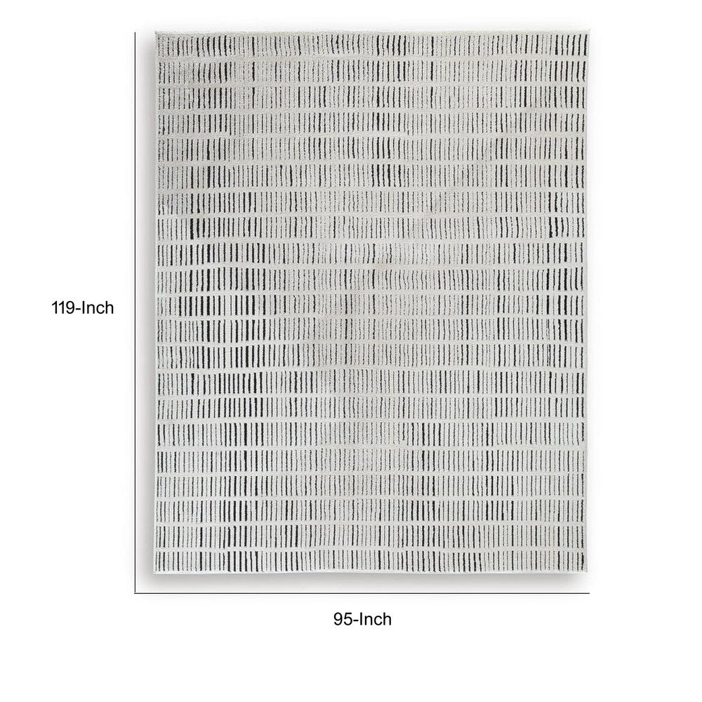 Turo Striped Large Area Rug, 16mm Pile, Ivory and Black Polyester 8x10 - BM355565