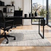 Turo Striped Large Area Rug, 16mm Pile, Ivory and Black Polyester 8x10 - BM355565